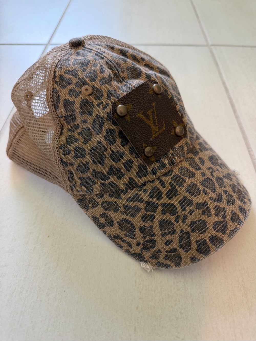 LV Upcycled Leopard Print Mesh Trucker Hat